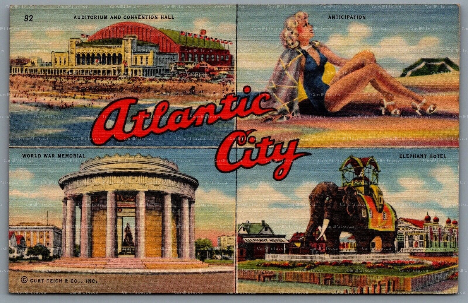 Postcard Atlantic City NJ c1941 Multi View Auditorium Anticipation Elephant 