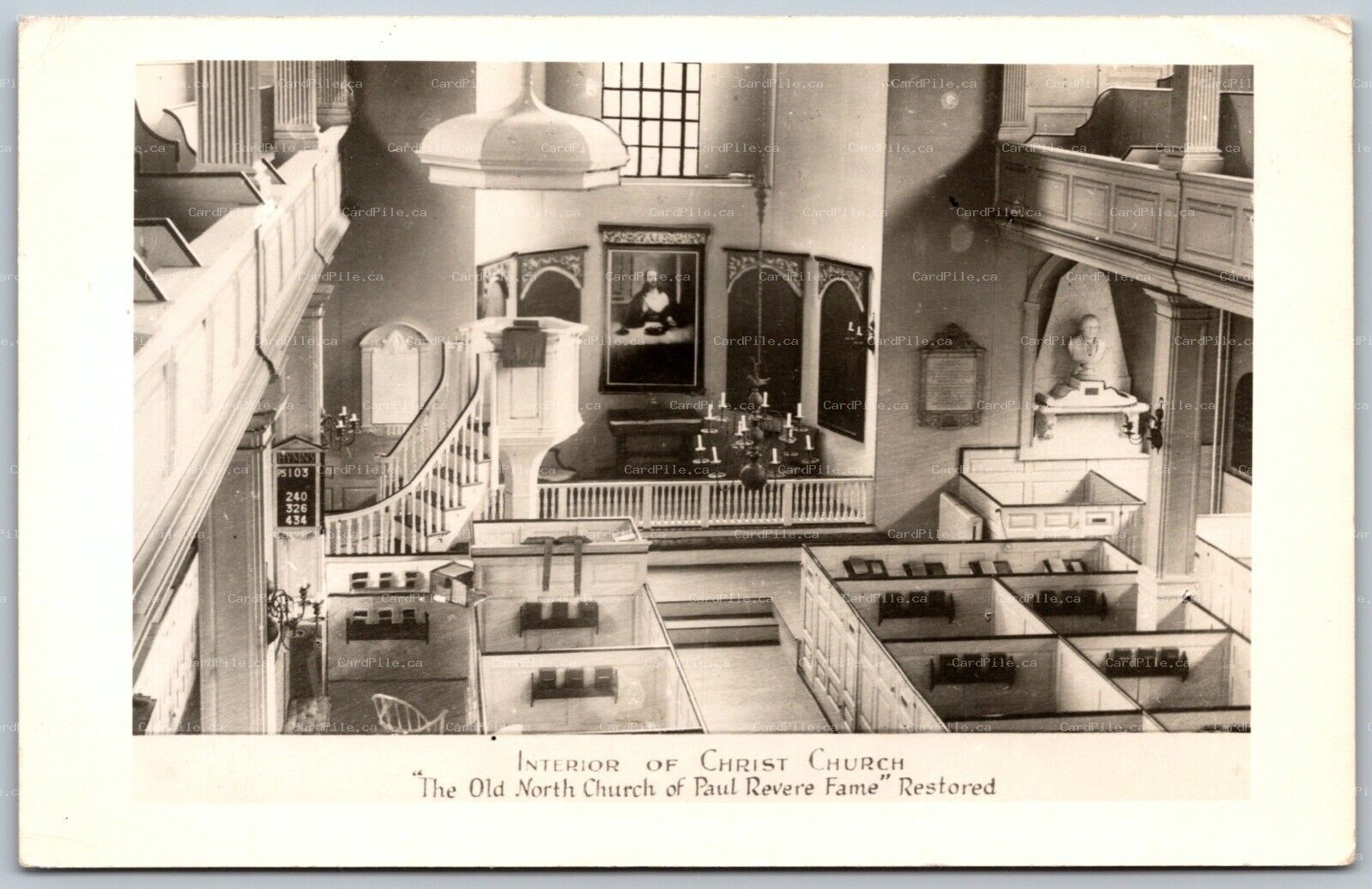 Postcard RPPC c1930s Boston MA Interior Christ Chuch Paul Revere Restored