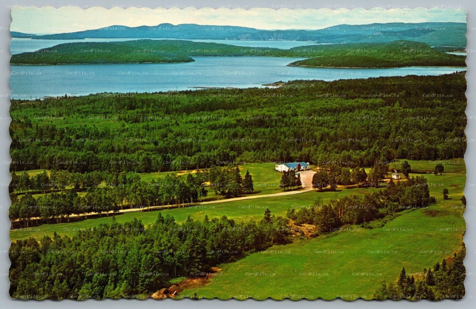 Postcard Marathon Ontario c1960s Aerial View Golf Course 9 Hole Lake Superior 