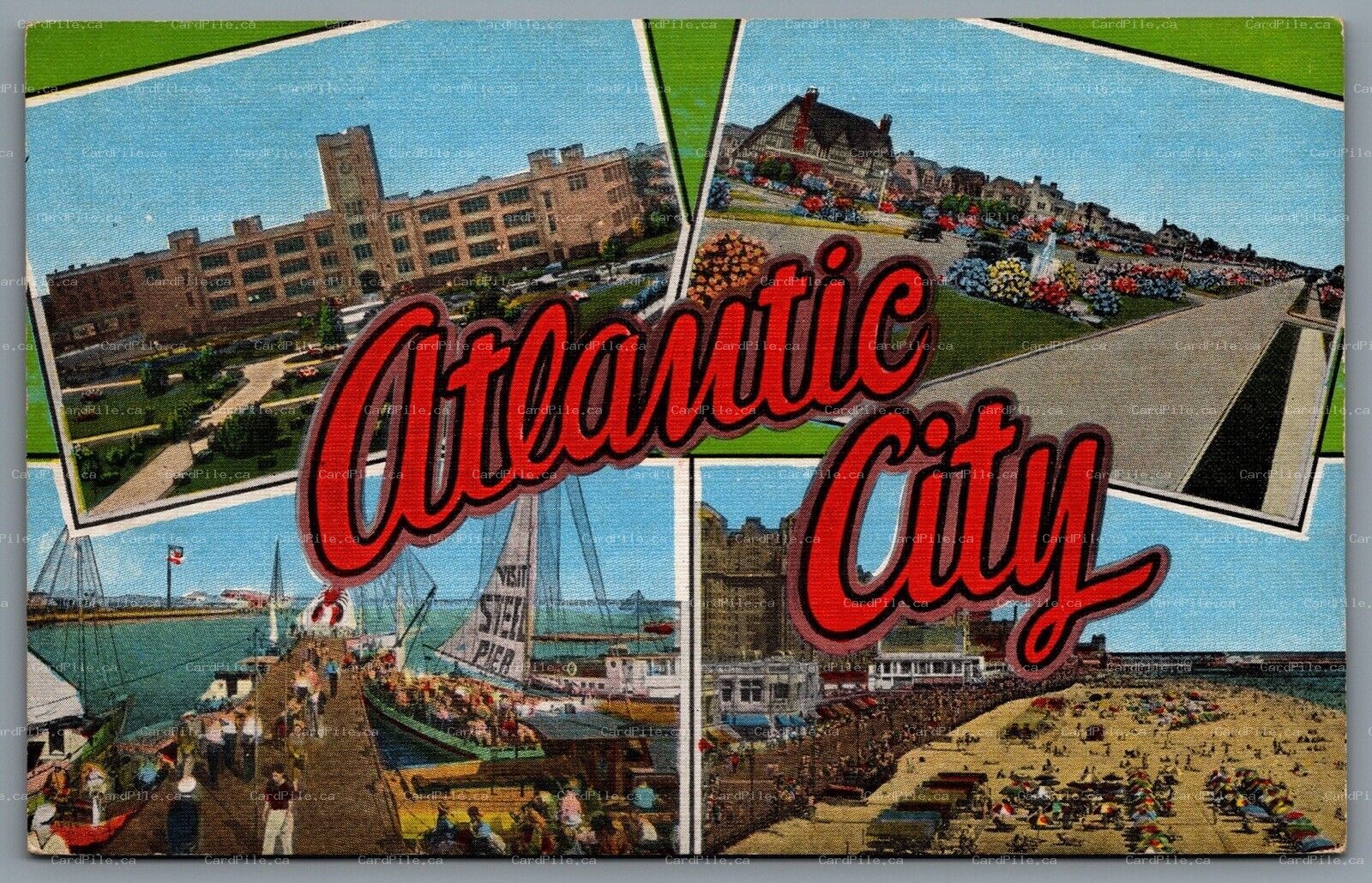 Postcard Atlantic City NJ c1946 Multi View Chelsea Park Margate Pier Beach Scene