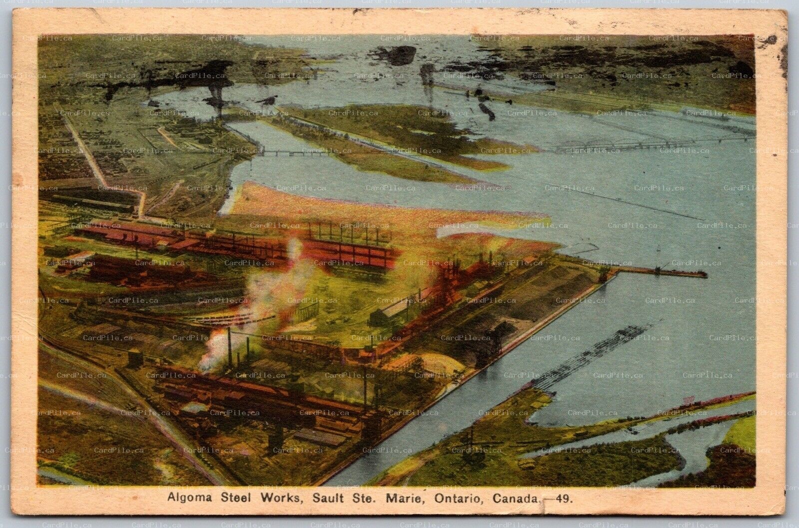 Postcard Sault Ste. Marie Ontario c1942 Algoma Steel Works Aerail View