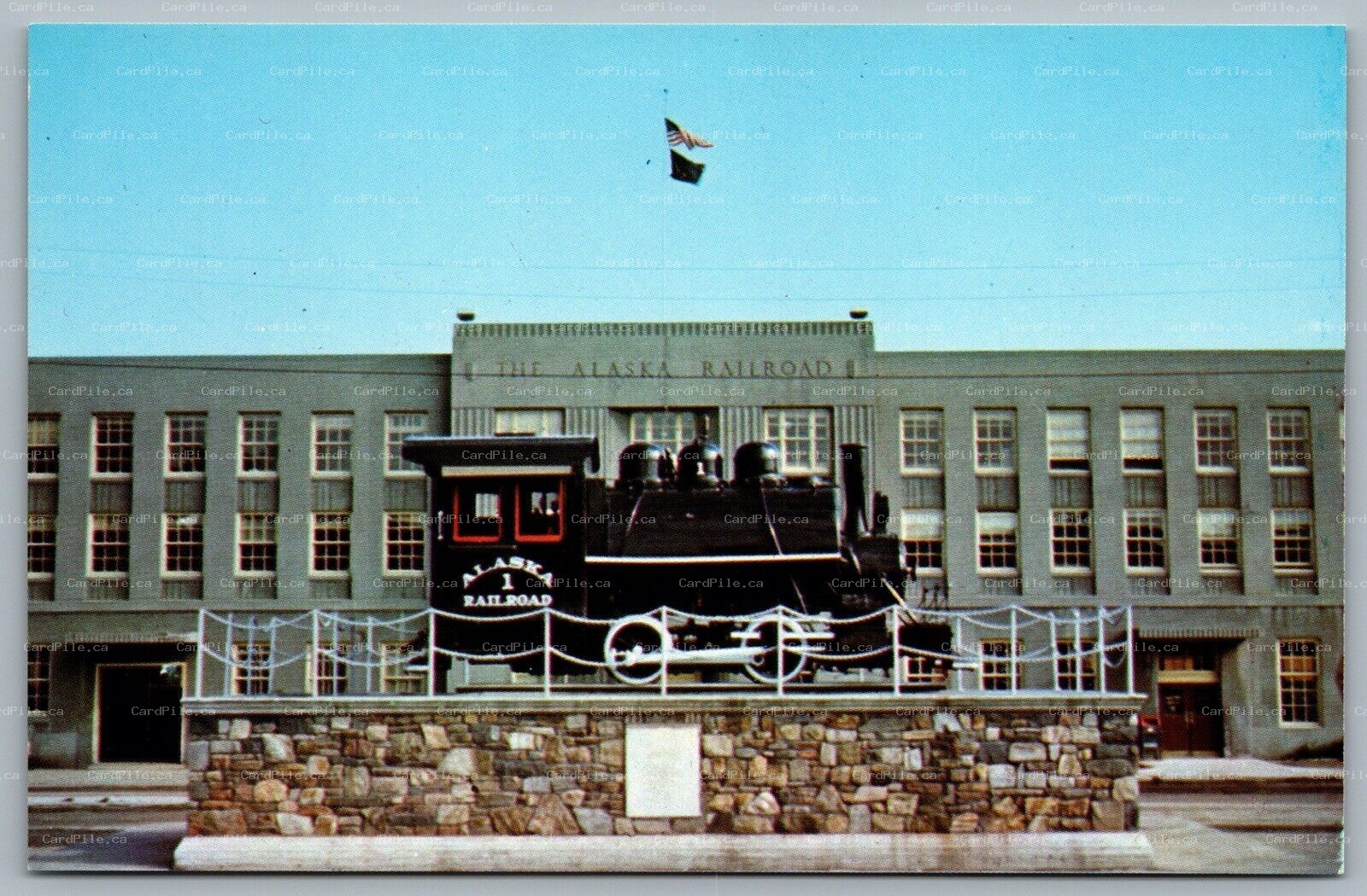 Postcard Anchorage AK c1960s Alaska Railroad General Office Monument First Ave