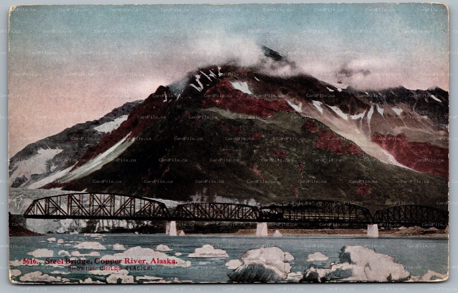 Postcard Cooper River Alaska c1910s Steel Bridge Railroad Childs Glacier