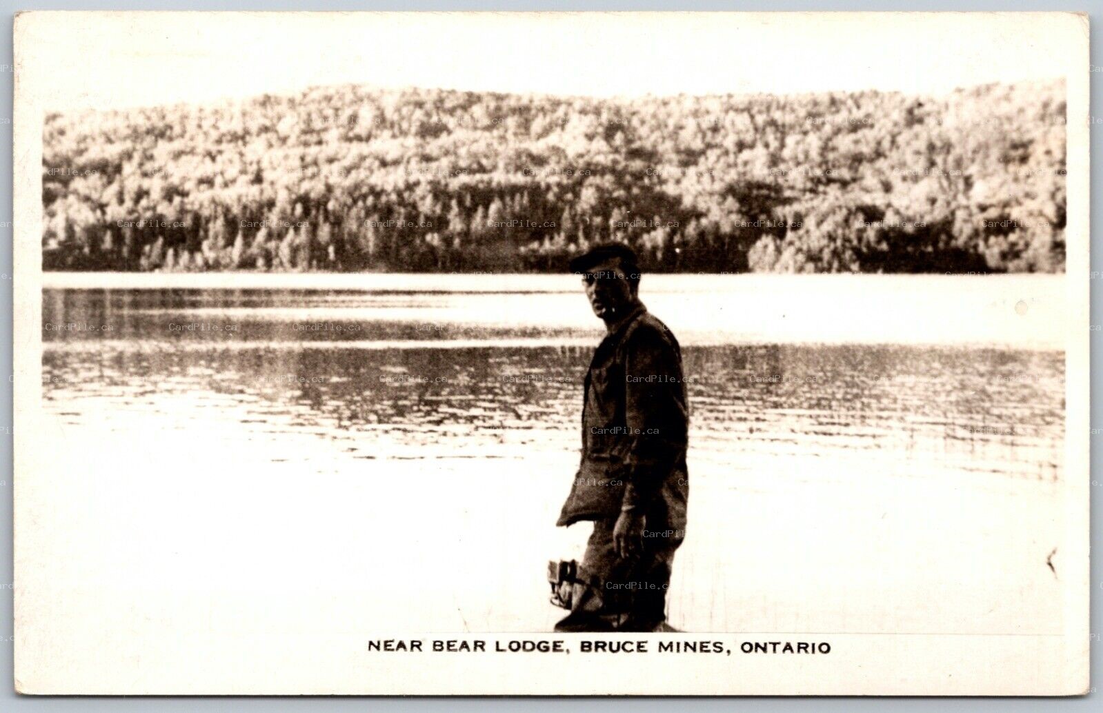 Postcard RPPC c1950 Brice Mines Ontario Photo of Man near Bear Lodge