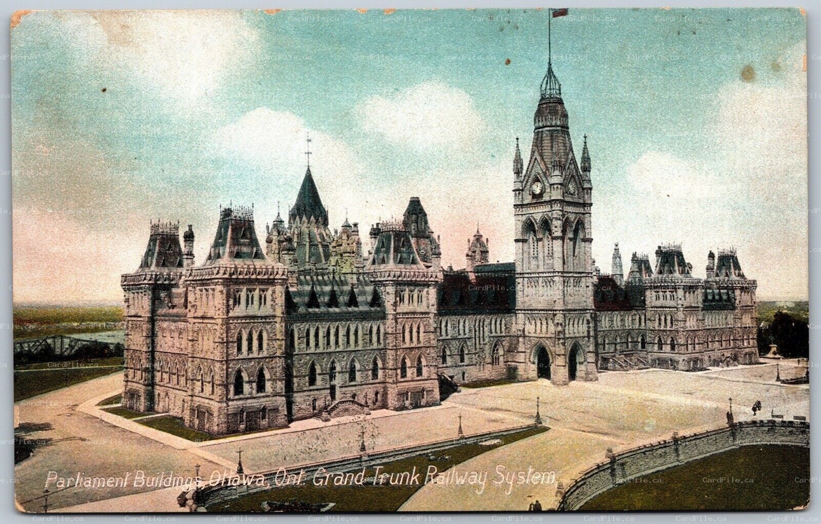 Postcard Ottawa Ontario c1910s Parliament Buildings Grand Trunk Railway System