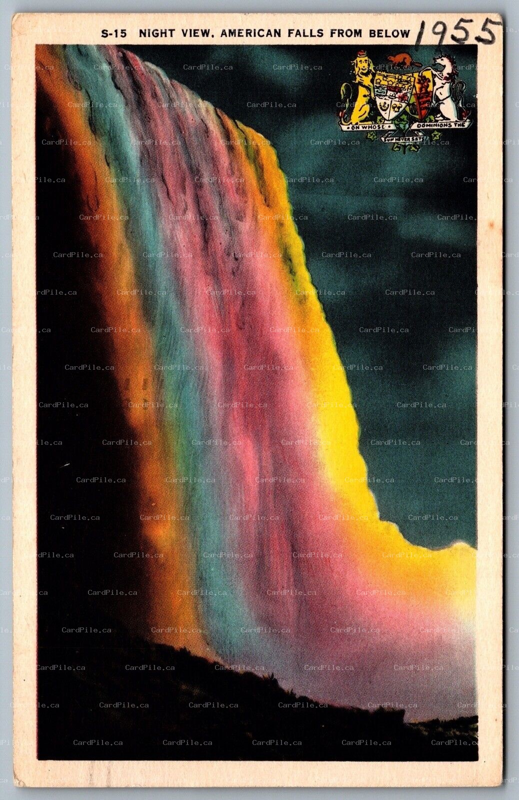 Postcard Niagara Falls NY c1955 Night View American Falls From Below