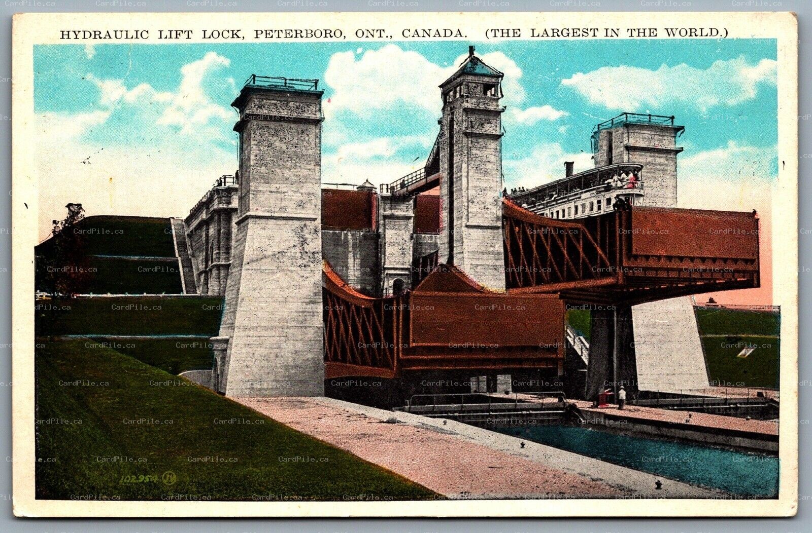 Postcard Peterboro Ontario c1920s Hydraulic Lift Lock Largest In The World
