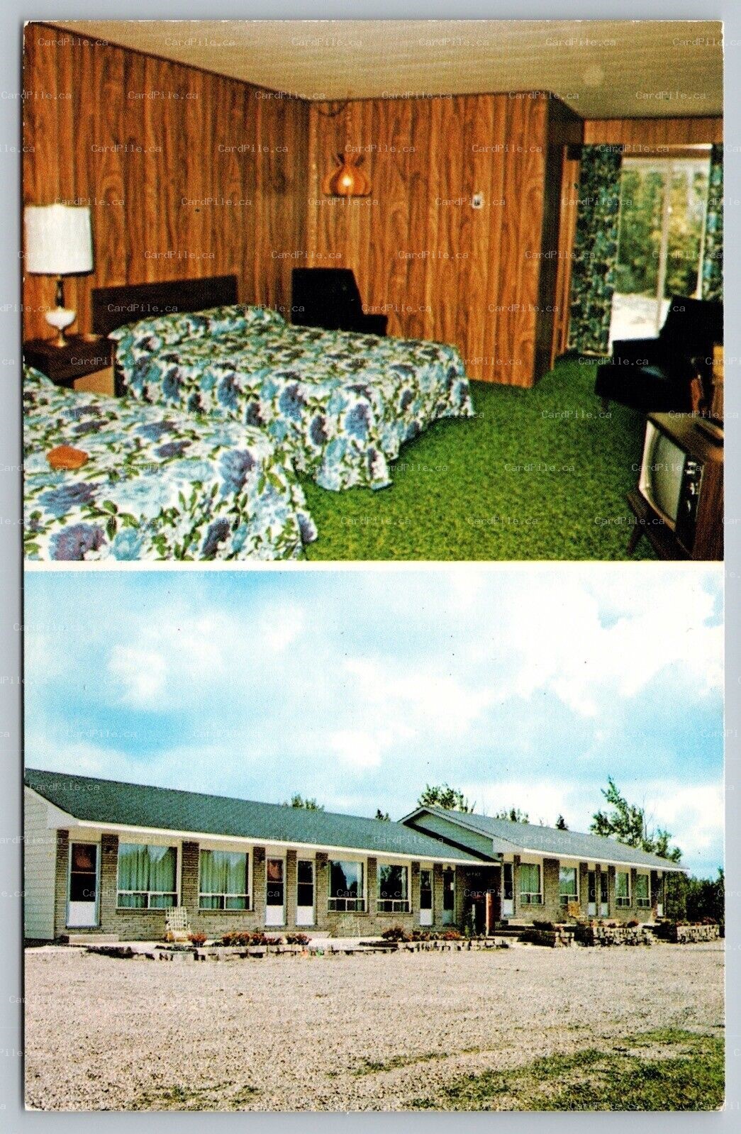 Postcard Wiarton Ontario c1970s Spirit Rock Motel Hwy 6 Dual View MCM Gilberts