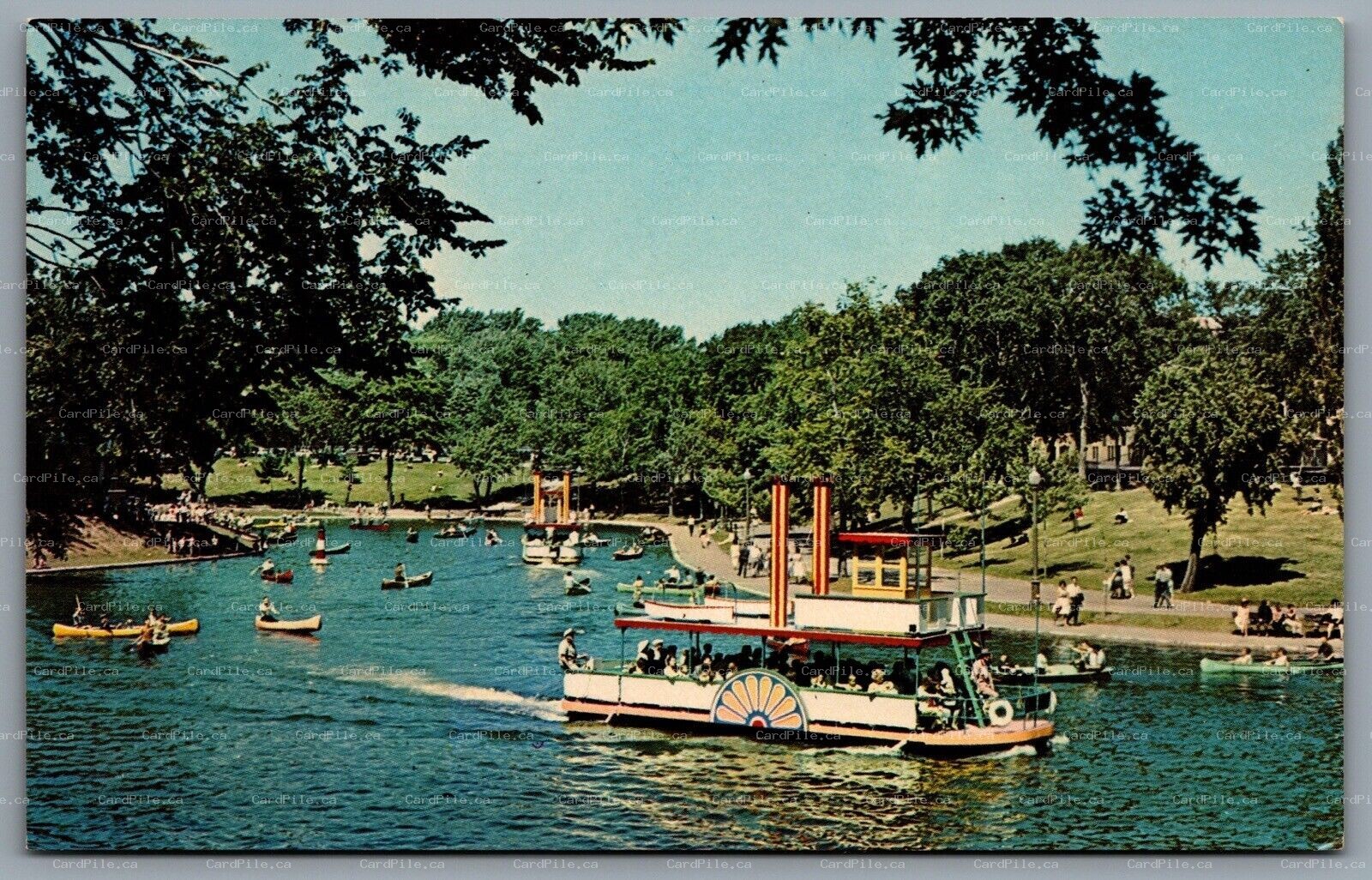 Postcard Montreal Quebec c1960s Lafontaine Park Canoes Canoeing Tour Boat