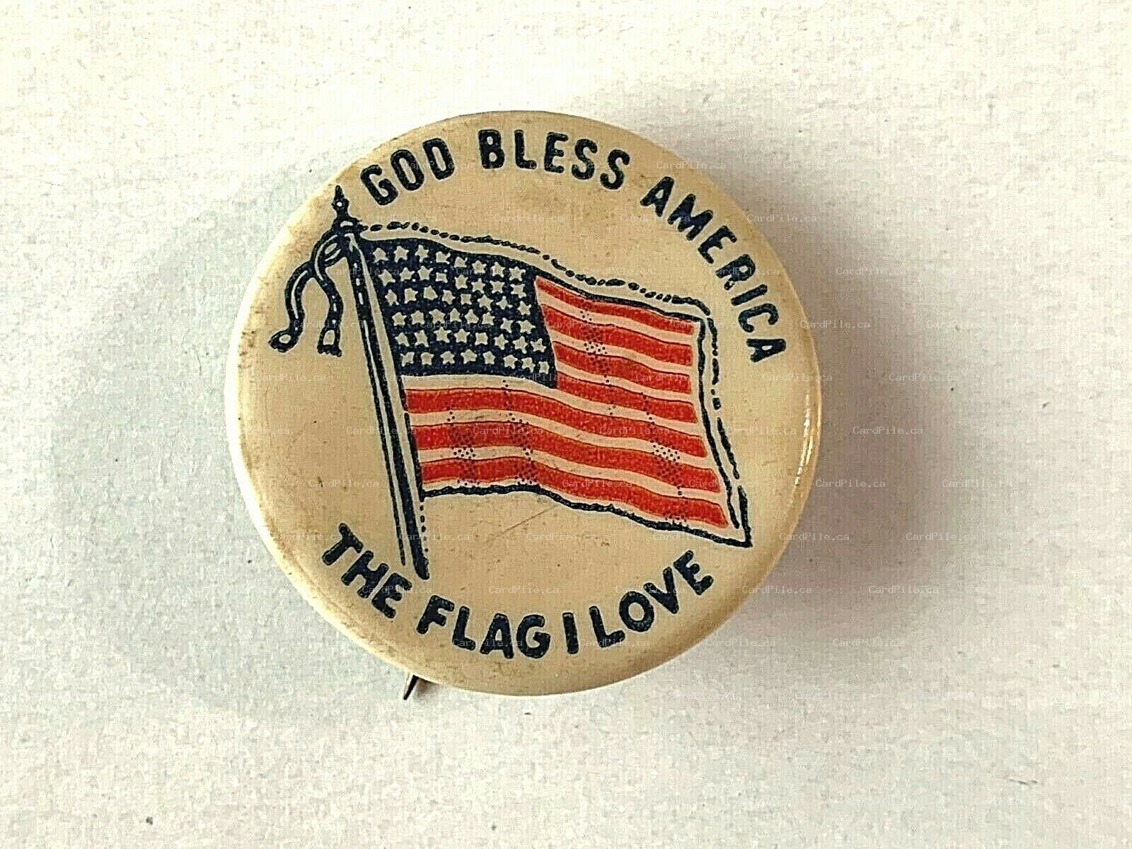 VINTAGE God Bless America The Flag I Love Memorial Day Patriotic Pinback Button