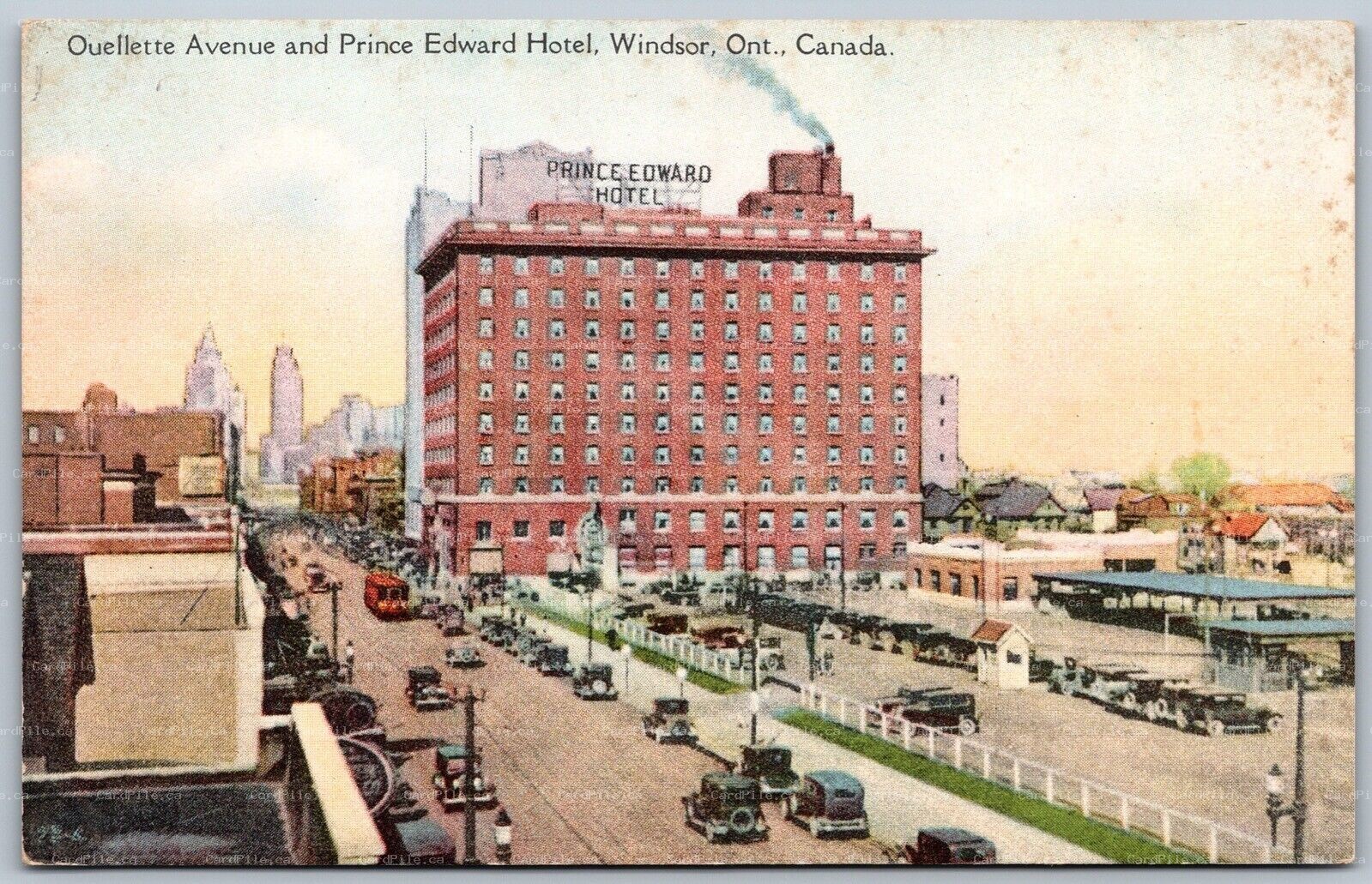 Postcard Windsor Ontario c1920s Ouellette Avenue and Prince Edward Hotel