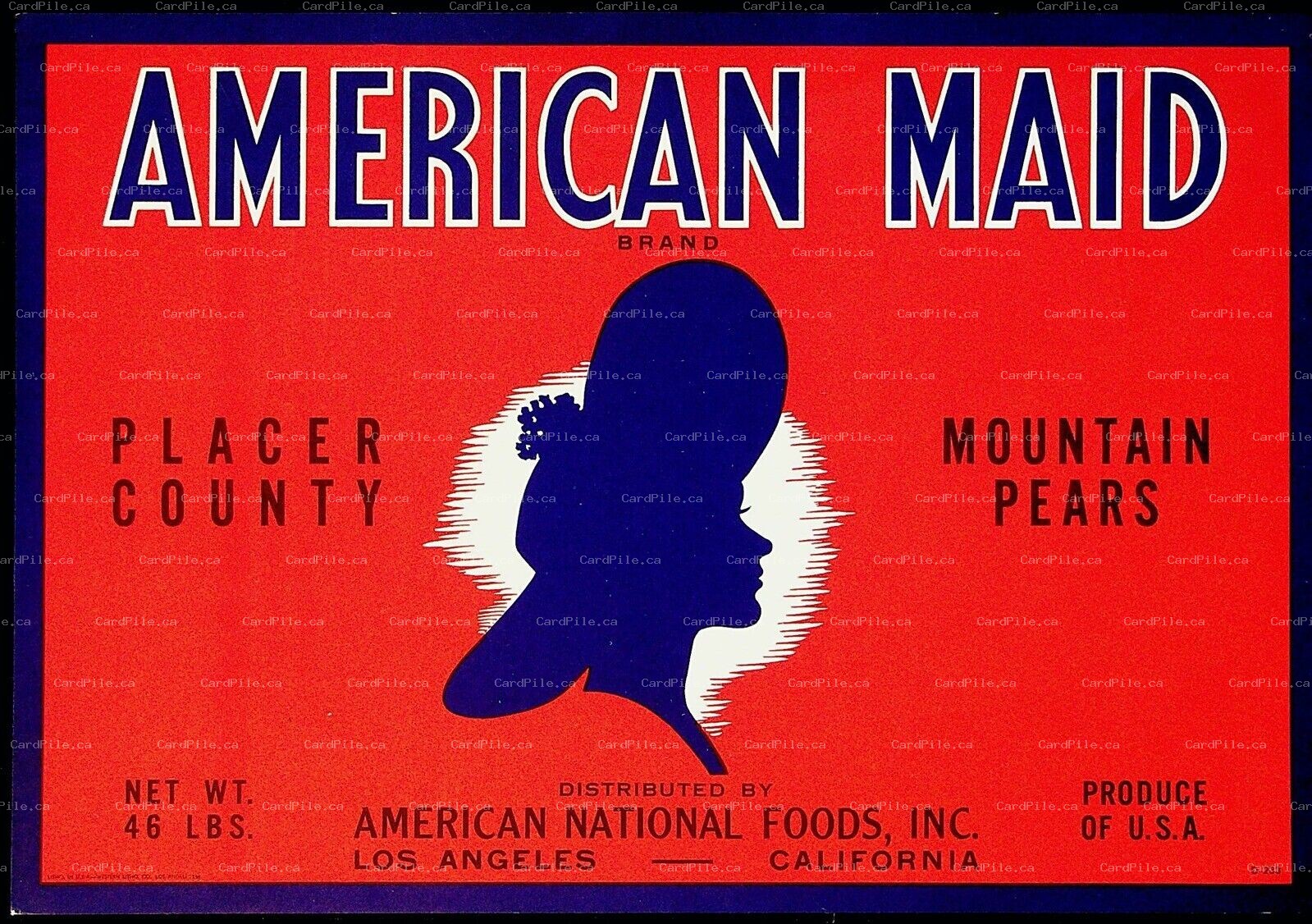 VINTAGE 1950s Original American Made Mountain Pears Fruit Label 10.25” x 7.25"