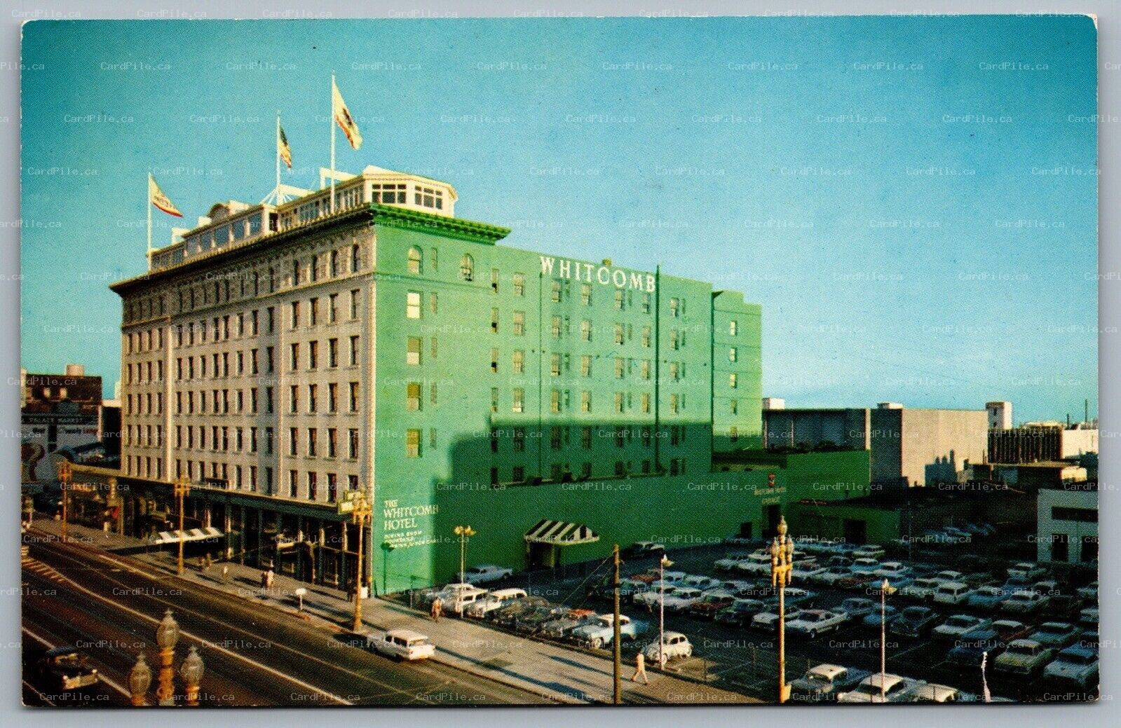 Postcard San Francisco California c1960s The Whitcomb Motor Hotel Old Cars