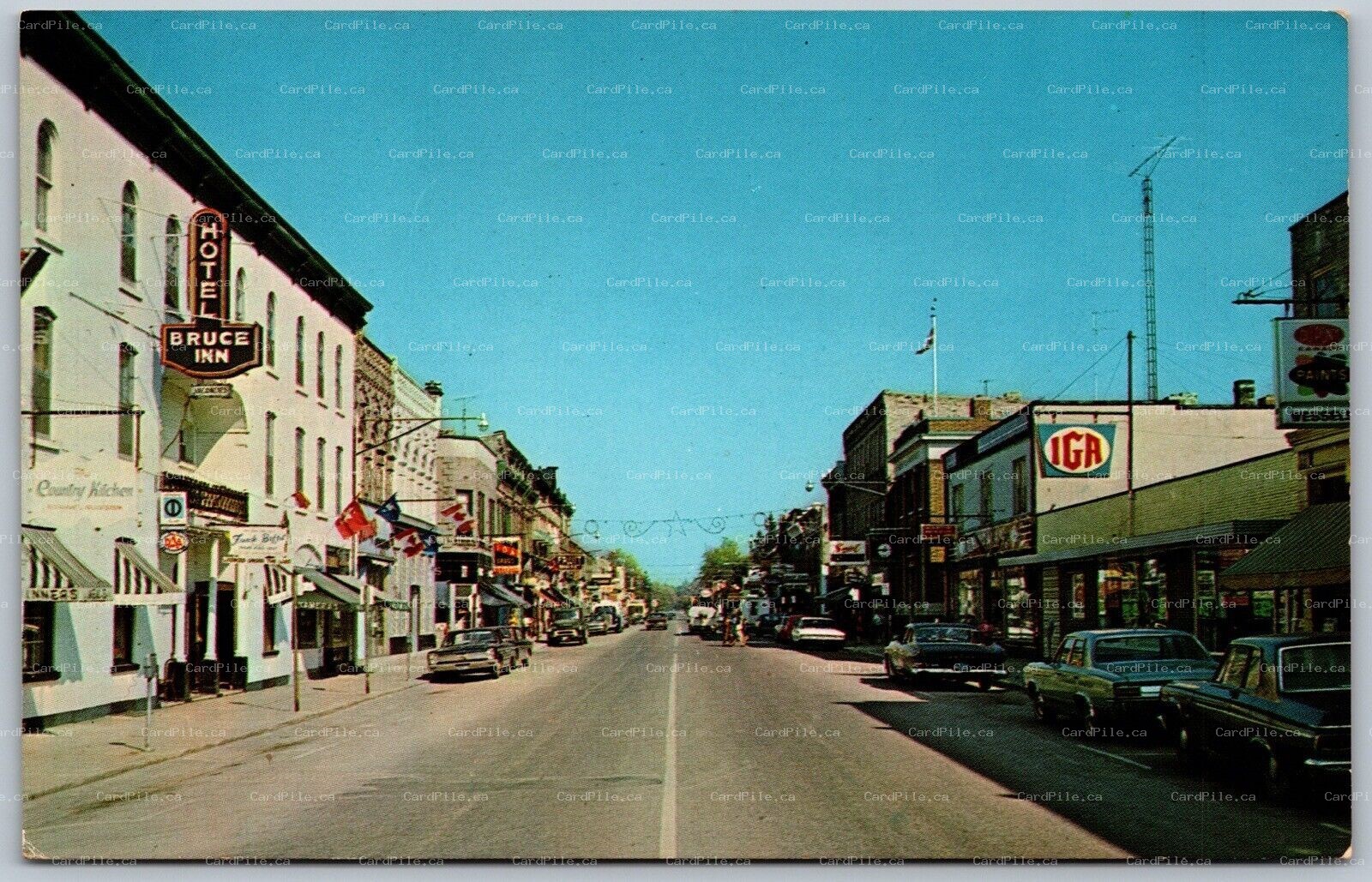 Postcard Kincardine Ontario c1960s Queen Street Old Cars Shops Bruce County