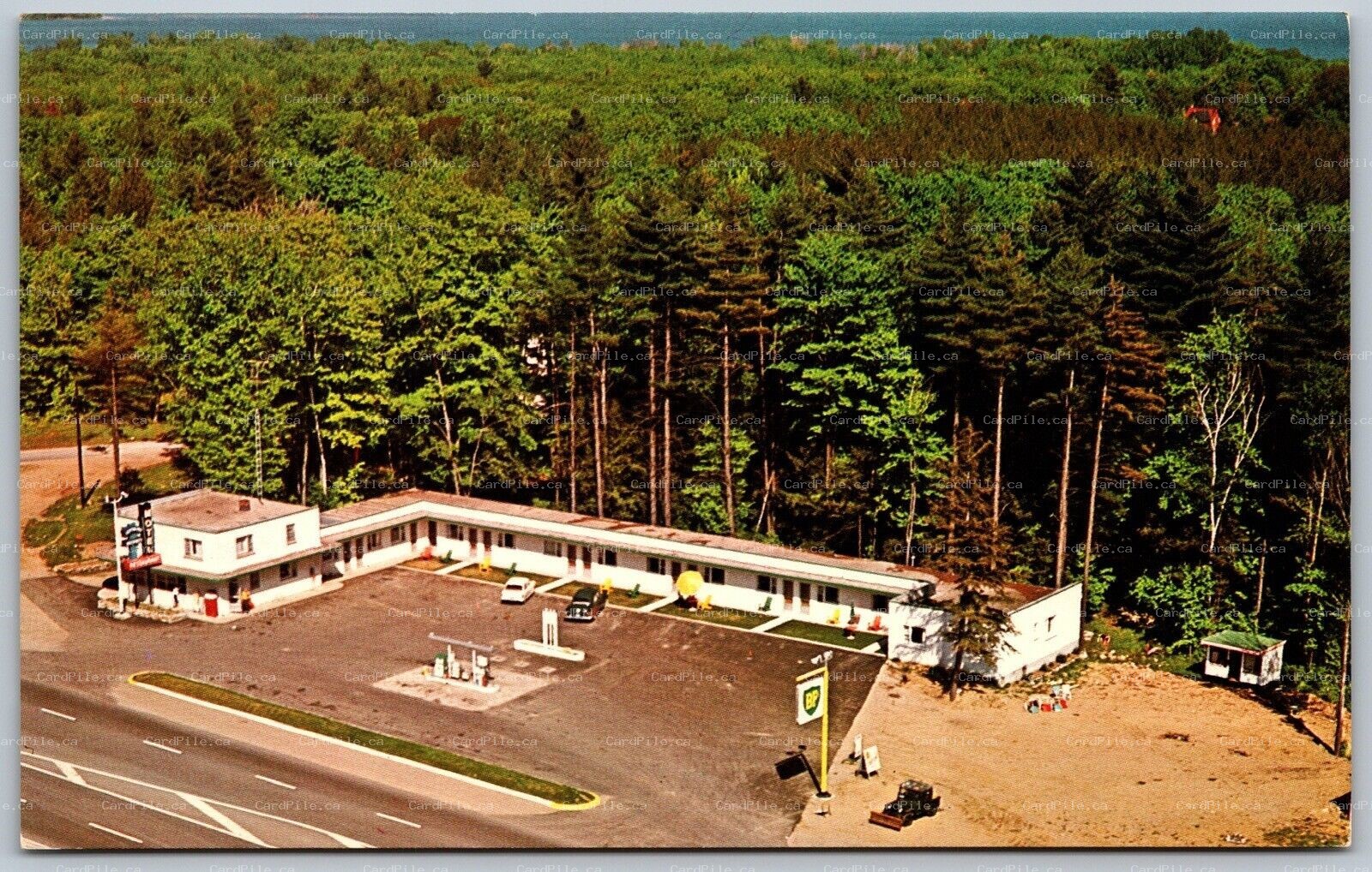 Postcard Severn Bridge Ontario 1960s Northland Motel & Restaurant BP Gas Station