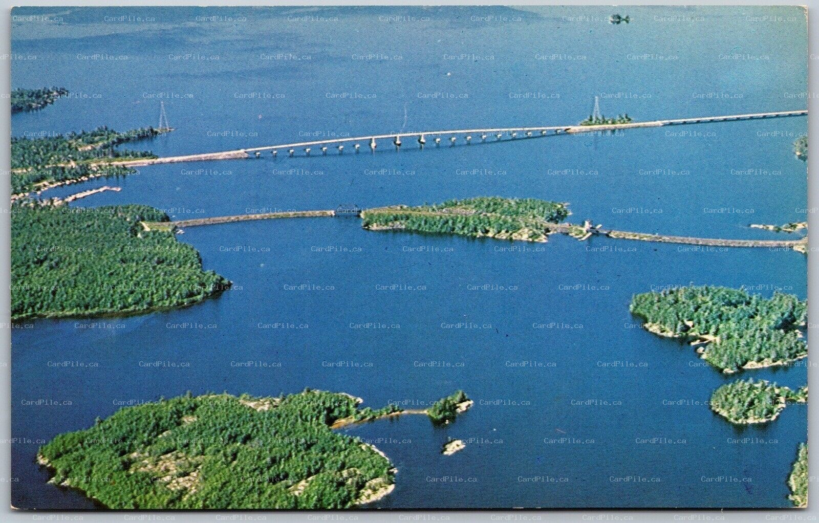 Postcard Fort Frances Ontario c1960s Aerial View Bridge Rainy River District