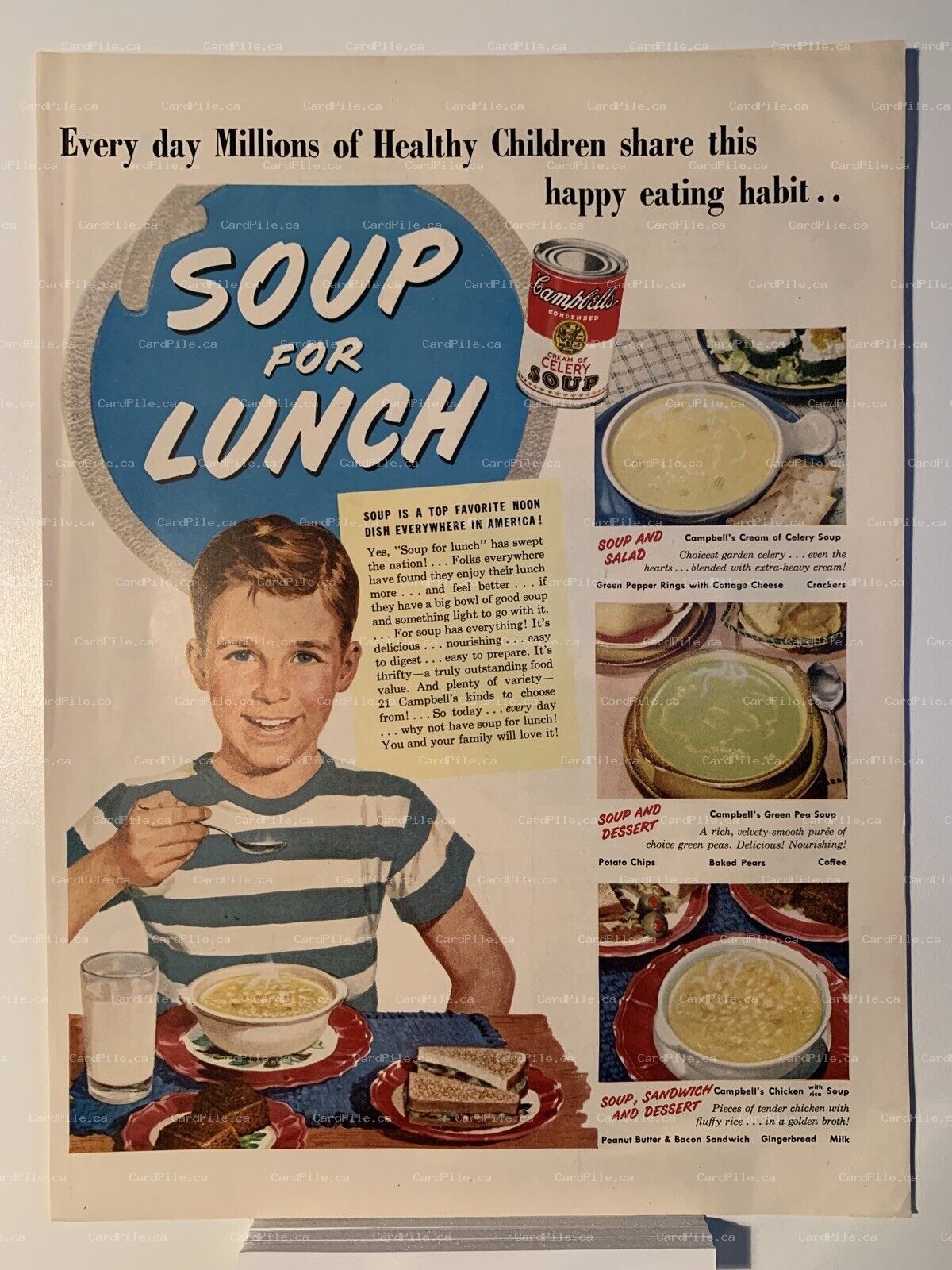 1951 Campbell's Soup Cream of Celery - Birdseye Frosted Foods - Magazine Ad 