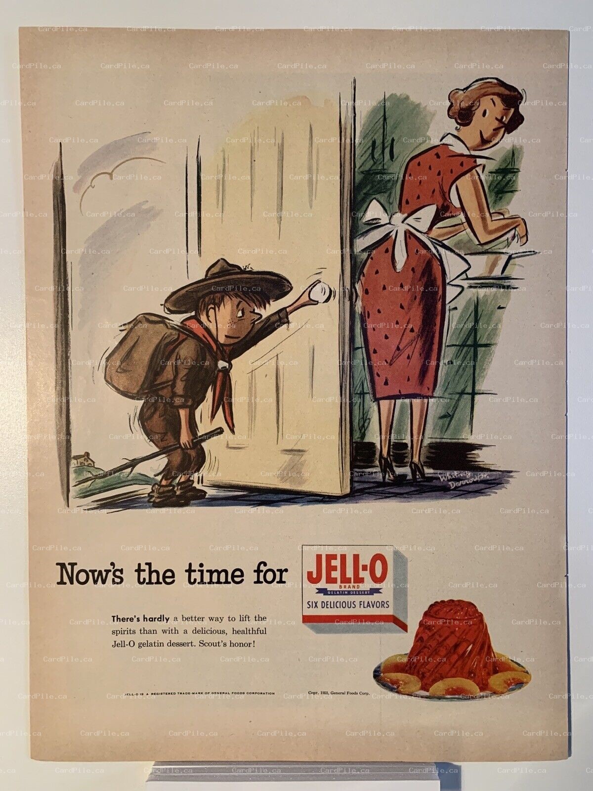 1953 Jello Jell-o Brand Six Delicious Flavors - Magazine Ad 