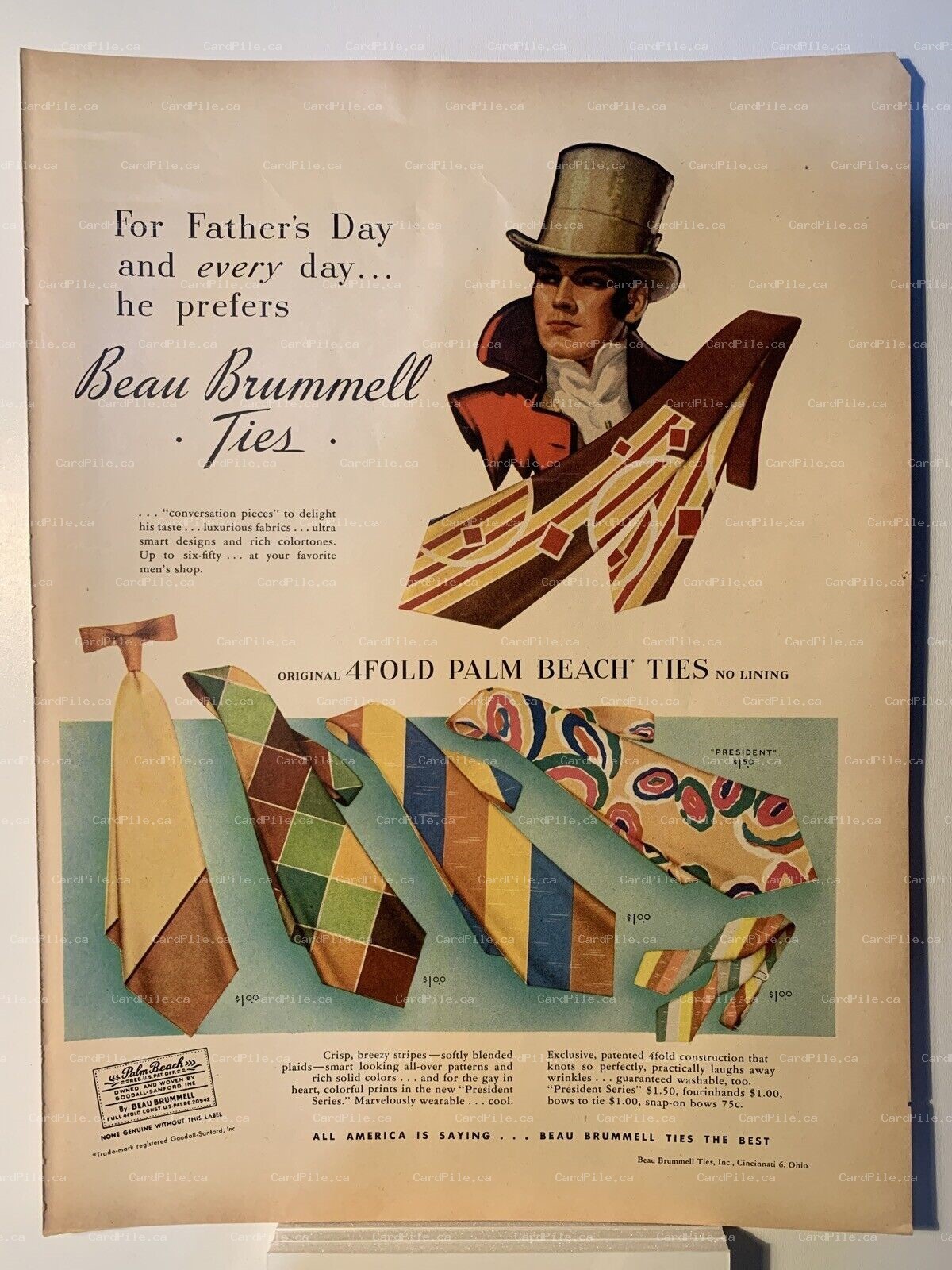 1948 Beau Brummell Ties 4fold  Palm Beach Ties - Magazine Ad
