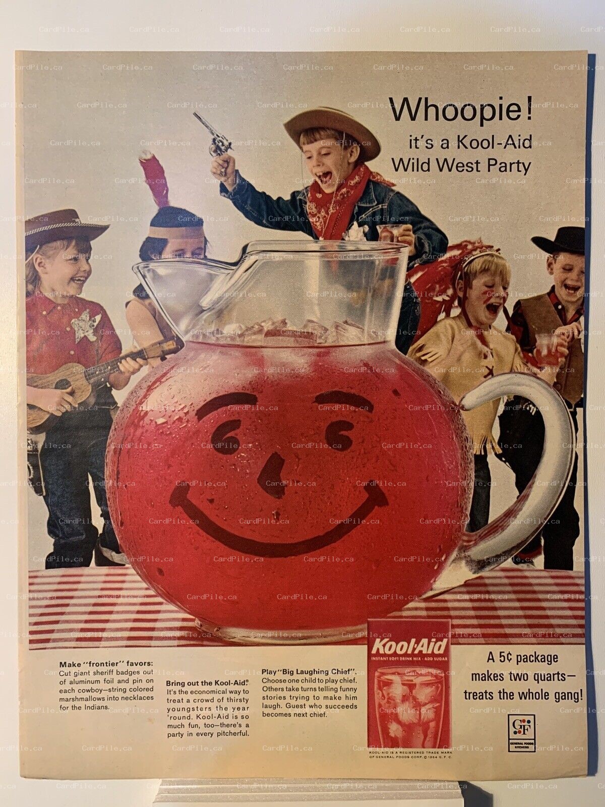 1964 Kool-Aid Wild West Party - Girl Licking icing from cake - Magazine Ad