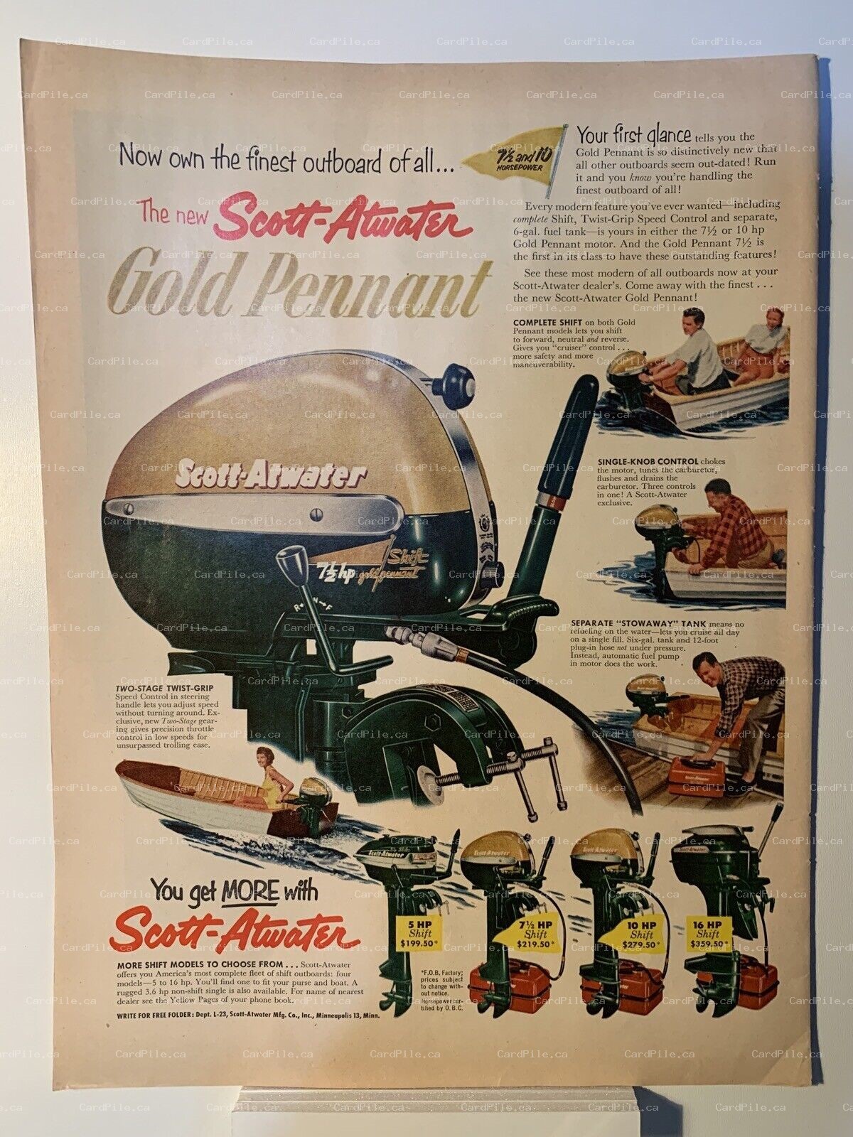 1953 Scott-Atwater Boat Motor Outboard - Swiss Watchmakers - Magazine Ad