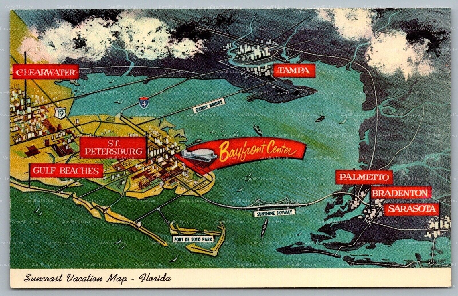 Postcard c1967 Florida Suncoast Vacation Map Cities Unused