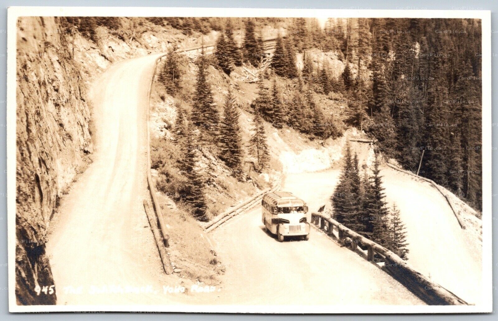 Postcard RPPC c1930s British Columbia The Switchback Yoho Road Old Bus by Byron