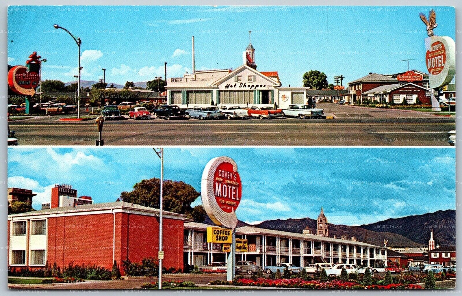 Postcard Salt Lake City UT c1960s Covey’s America Motel & Coffee Shop Old Cars
