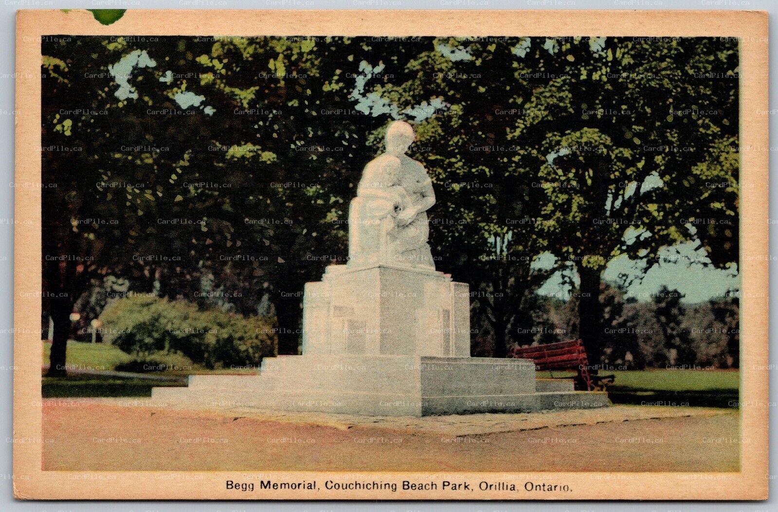 Postcard Orillia Ontario c1930s Begg Memorial Couchiching Beach Park PECO