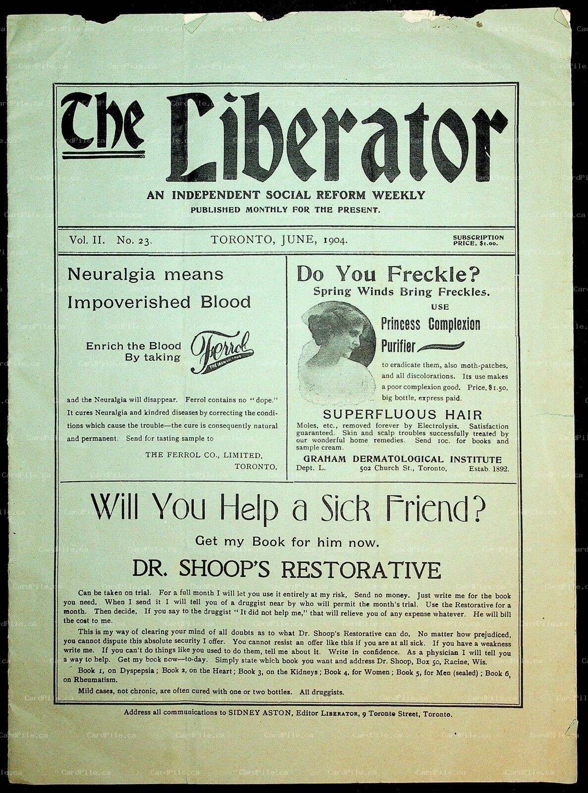 1904 Toronto Ontario The Liberator Independent Social Reform Weekly Adverts
