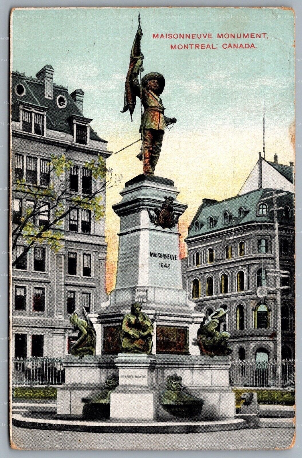 Postcard Montreal PQ c1911 Maisonneuve Monument Mont & TOR GT Railway CDS Cancel
