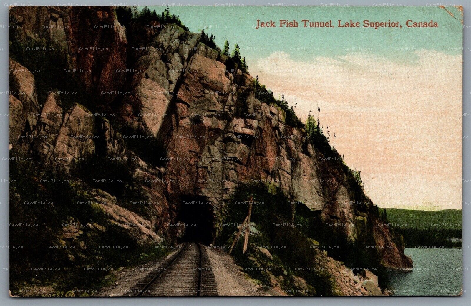 Postcard Lake Superior ON c1912 Jack Fish Tunnel CPR RPO CDS Cancel Ft. William