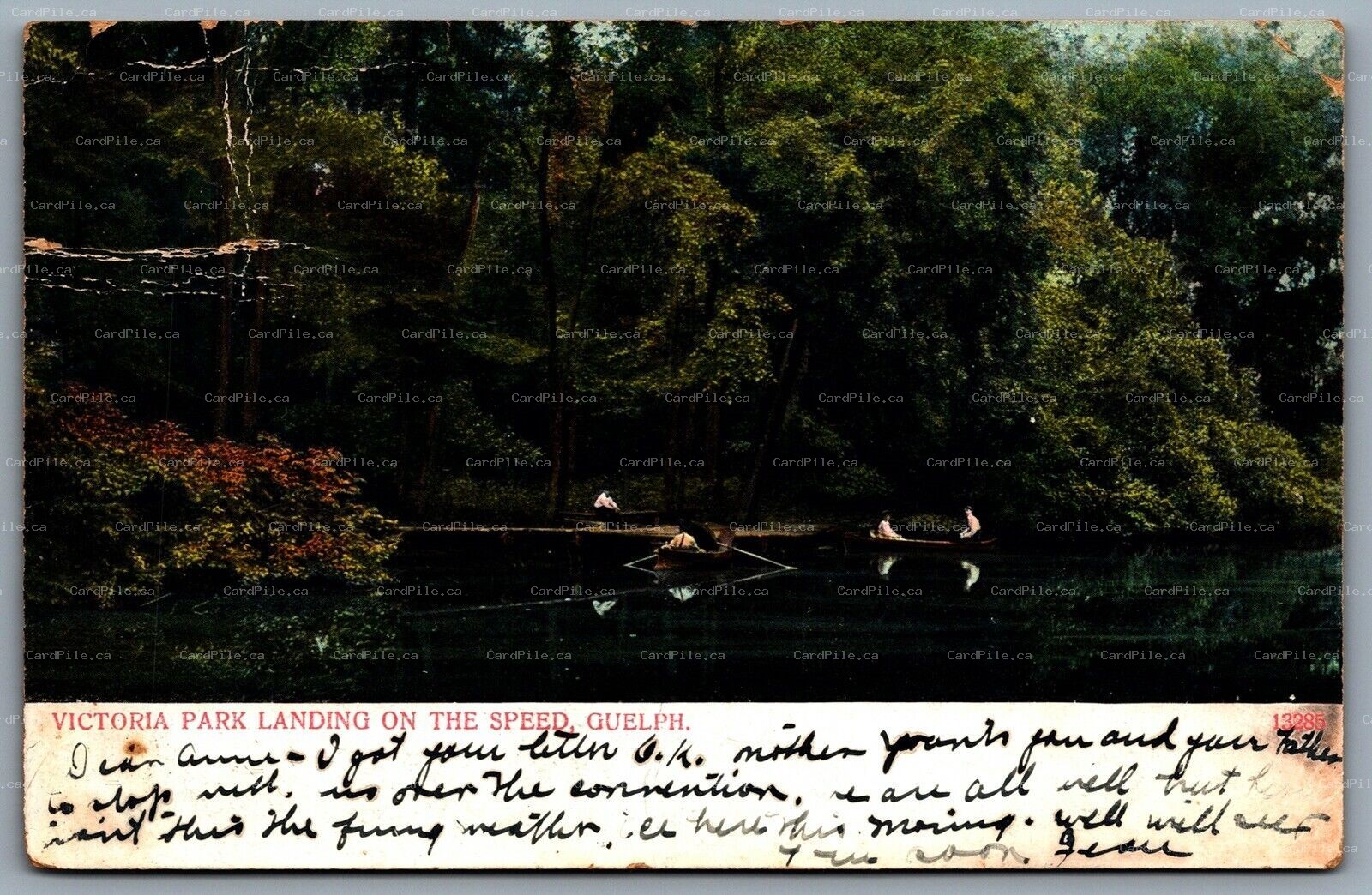Postcard Guelph Ontario c1907 Victoria Park Landing On The Speed People Canoeing