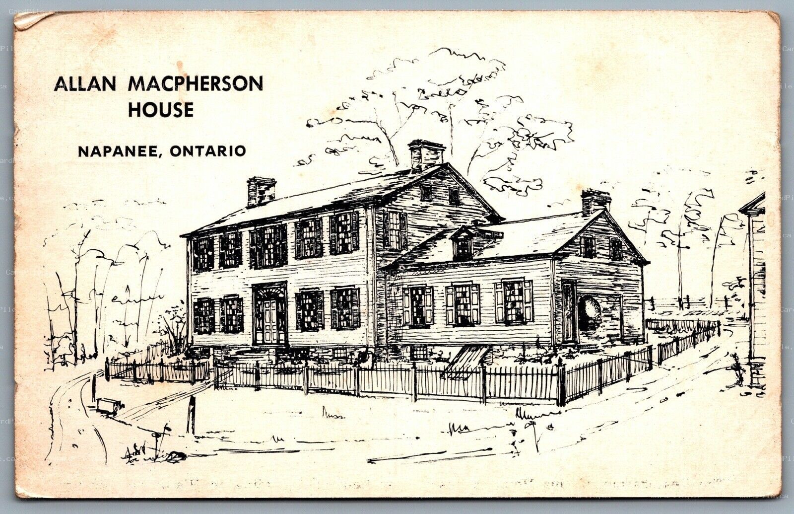 Postcard Napanee Ontario c1930s Allan Macpherson House Artist Rendering Drawing