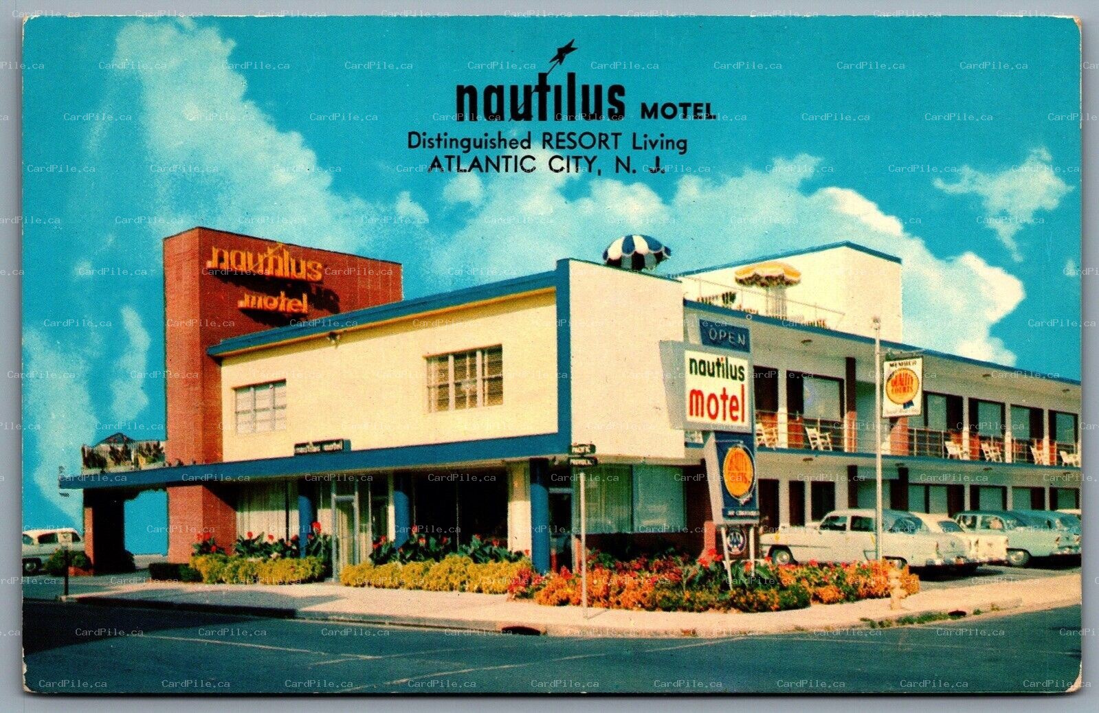 Postcard Atlantic City NJ c1960s Nautilus Motel Old Cars 3501 Pacific Avenue