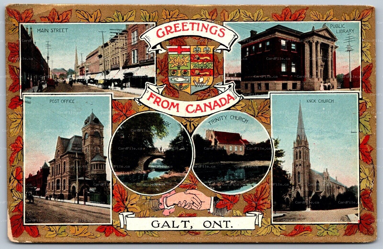 Postcard Galt Ontario c1911 Patriotic Greetings From Canada Multi View