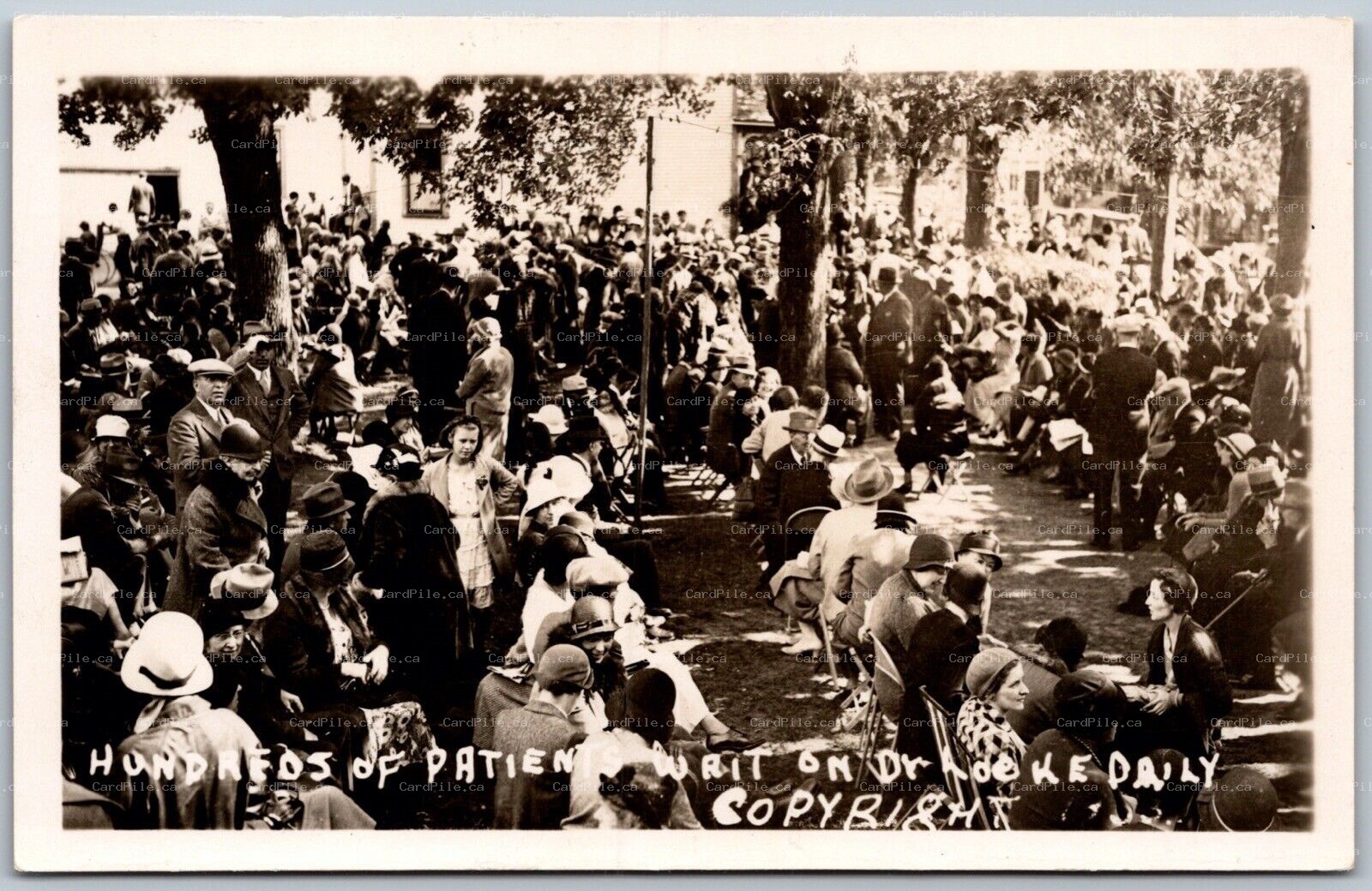 Postcard RPPC c1932 Williamsburg Ontario Hundreds of Patients Wait on Dr Locke