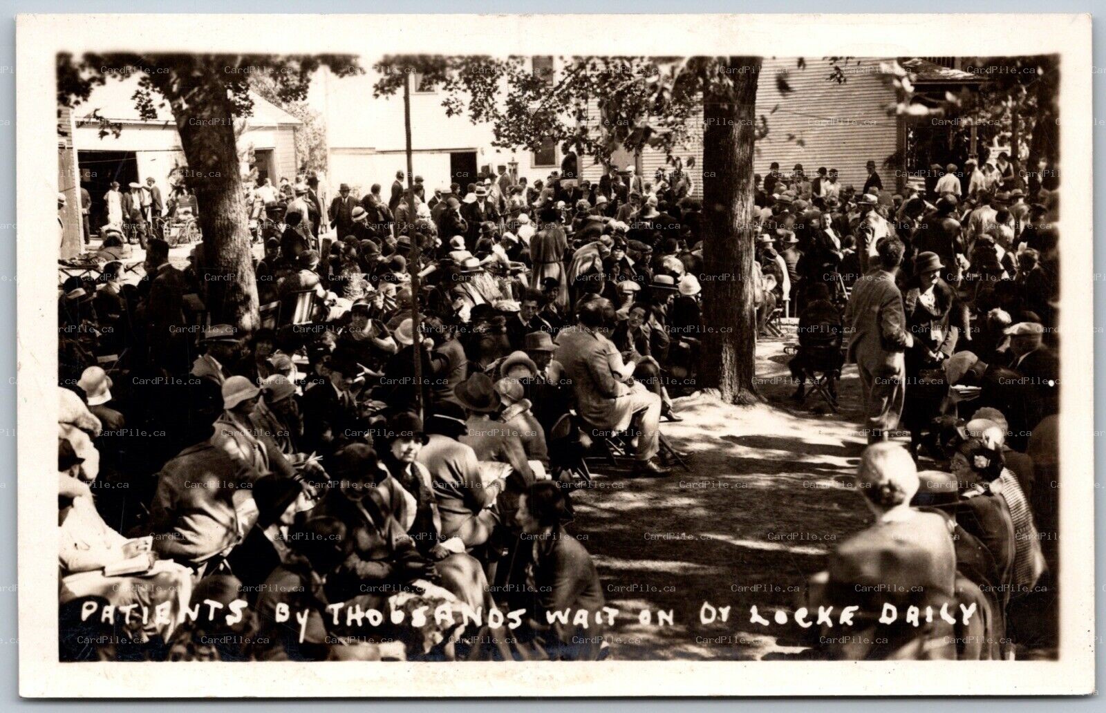Postcard RPPC c1932 Williamsburg Ontario Patients by Thousands Wait on Dr Locke