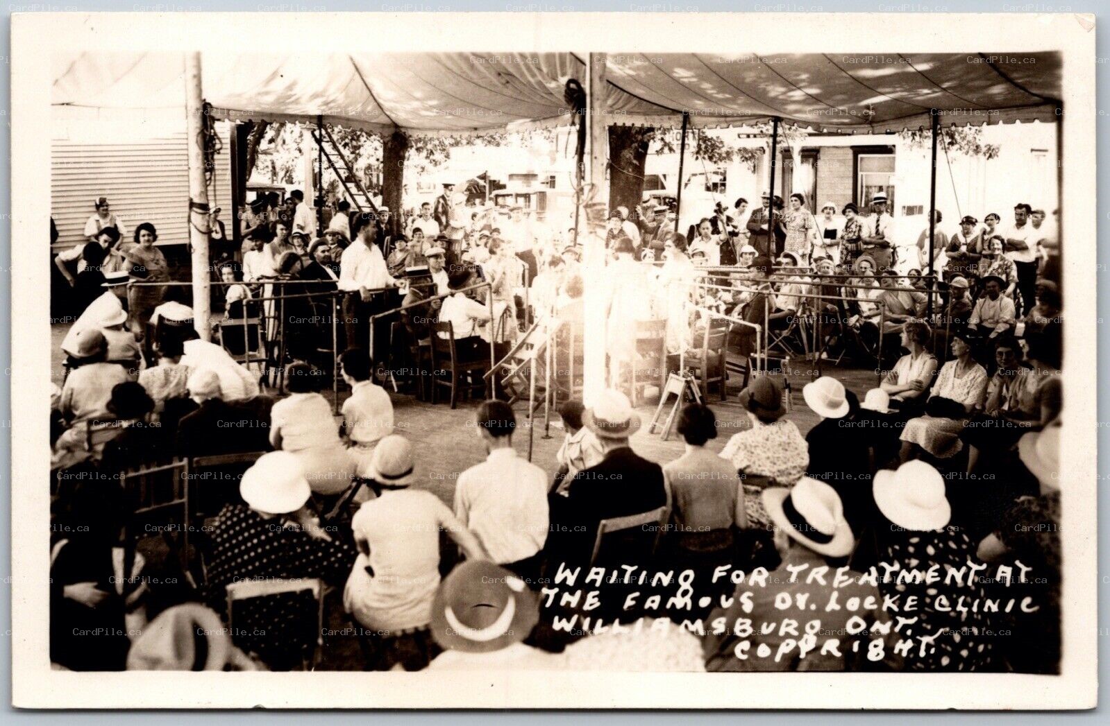 Postcard RPPC c1932 Williamsburg Ontario Waiting for Treatment Clinic Dr Locke