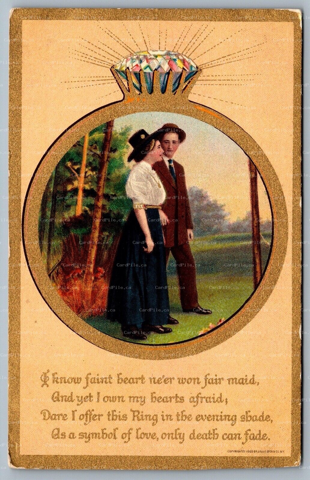 Postcard c1909 Ring Series by Julius Bien Artistic Romantic Couple B