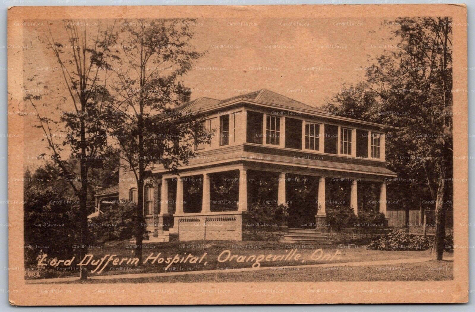 Postcard Orangeville Ontario c1930 Lord Dufferin Hospital to Newton Robinson ONT