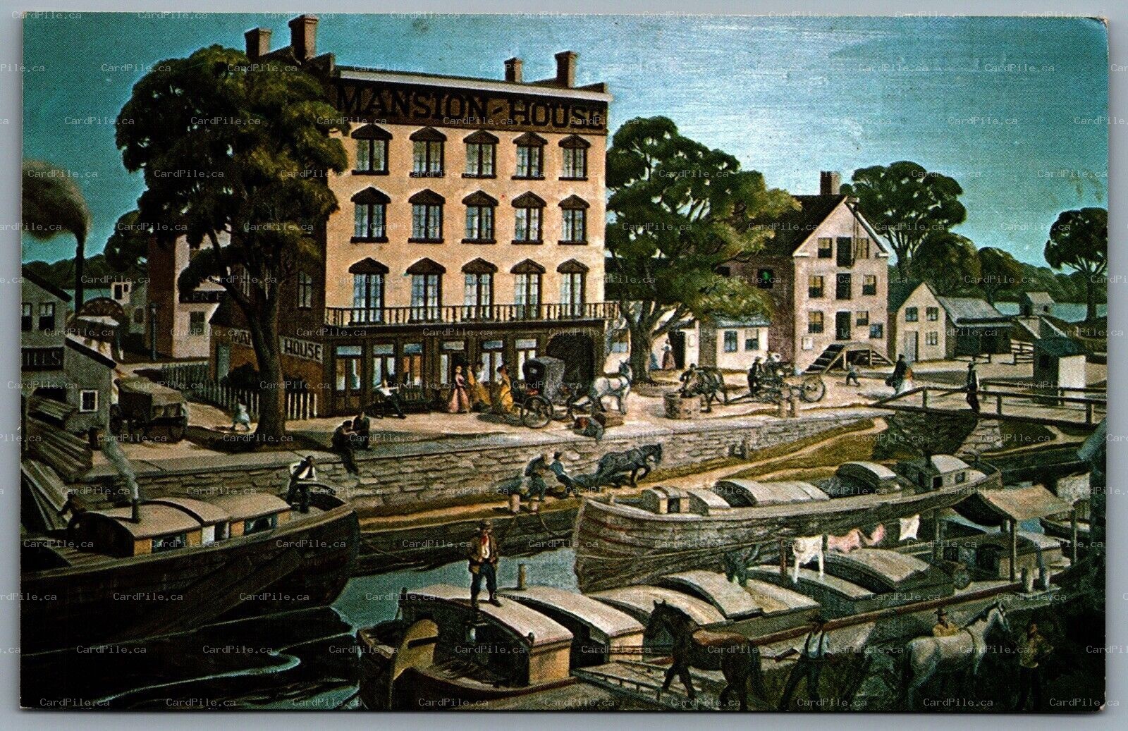 Postcard Rome New York c1960s The Mansion House Erie & Black River Canals Art