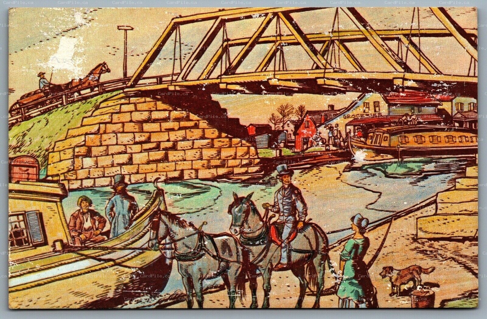 Postcard Rome New York c1960s Fort Bull Erie Canal Village Artist Rendering 