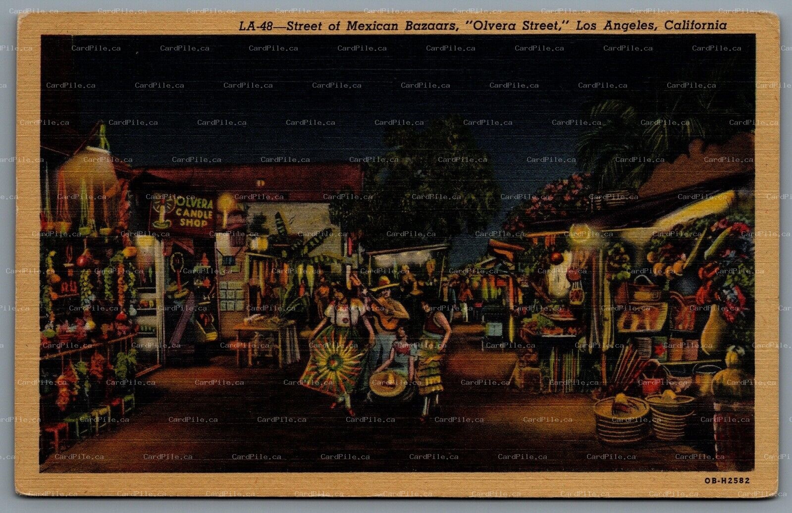 Postcard Los Angeles CA 1940 Street of Mexican Bazaars Olvera Street Candle Shop