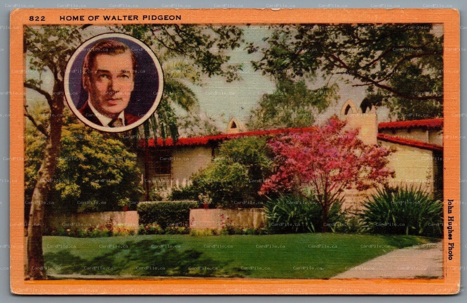 Postcard Los Angeles CA c1930s Home of Walter Pidgeon Hollywood Linen