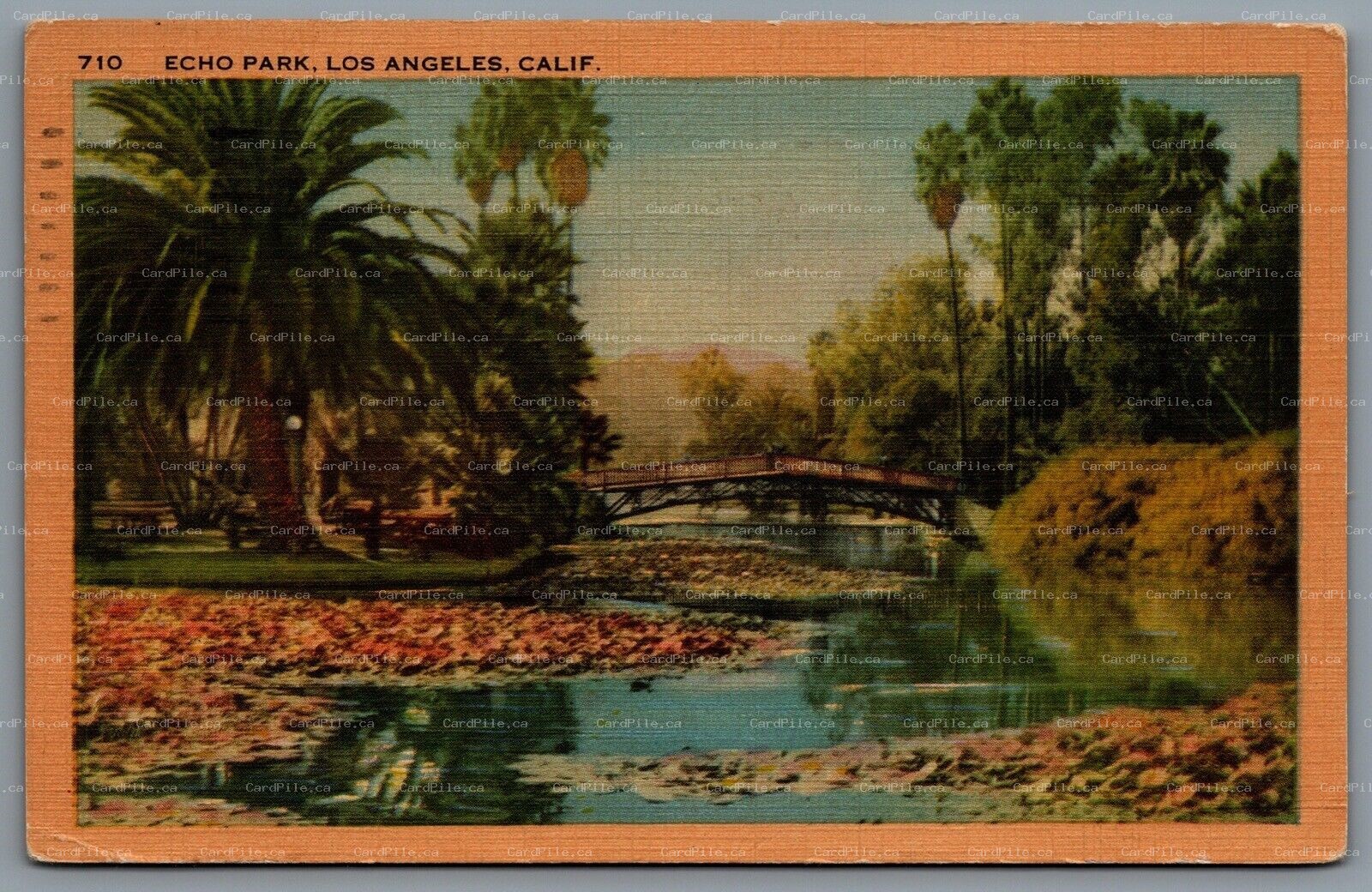 Postcard Los Angeles CA c1943 Echo Park Band Stand Picnic Grounds Boat House