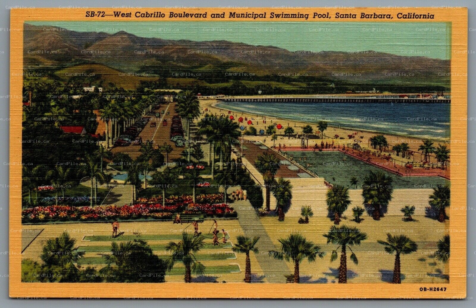 Postcard Santa Barbara CA c1940 West Cabrillo Boulevard & Munical Swimming Pool