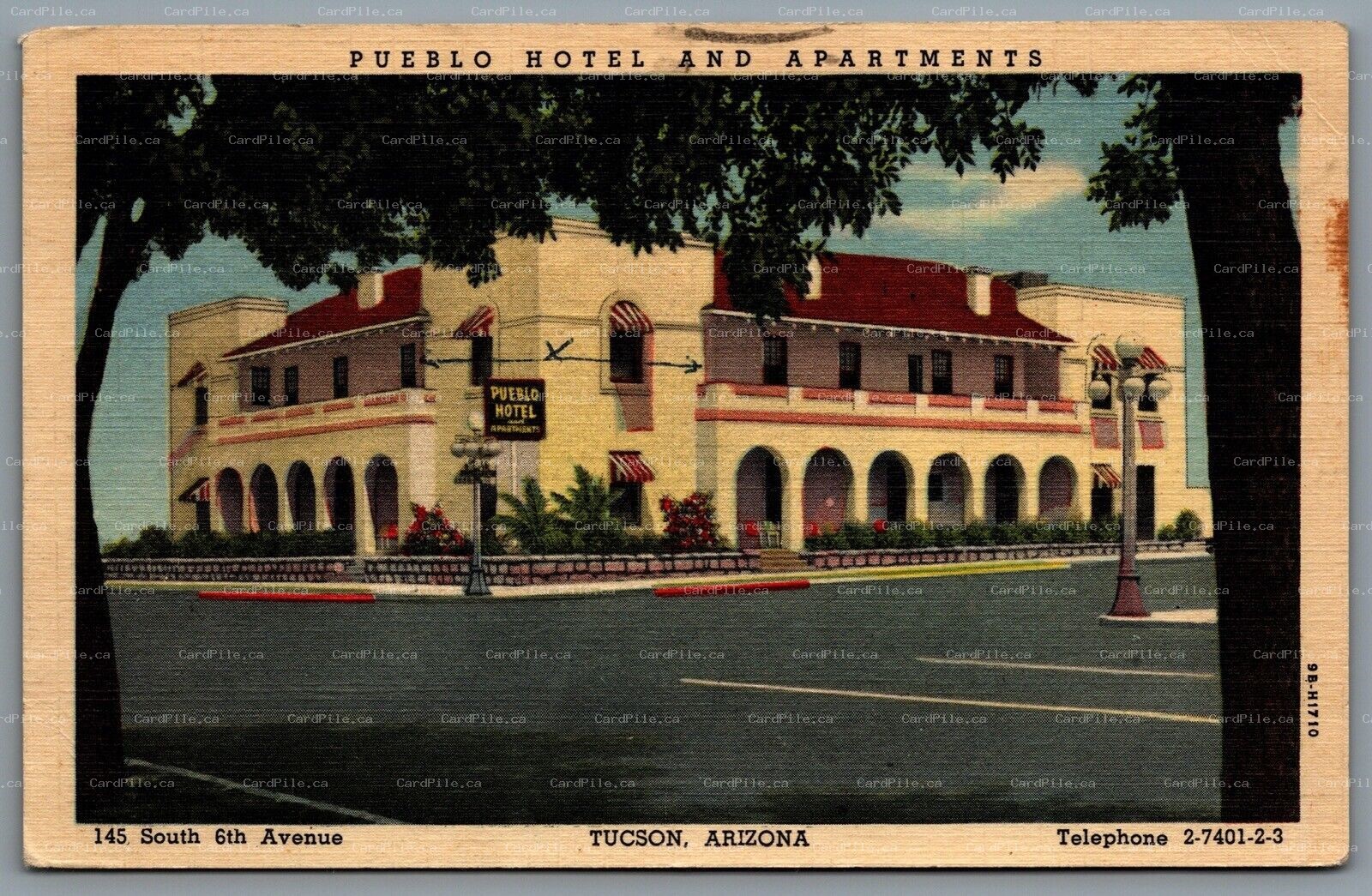 Postcard Tucson AZ c1949 Pueblo Hotel & Apartments Charles Paul Owner Advert