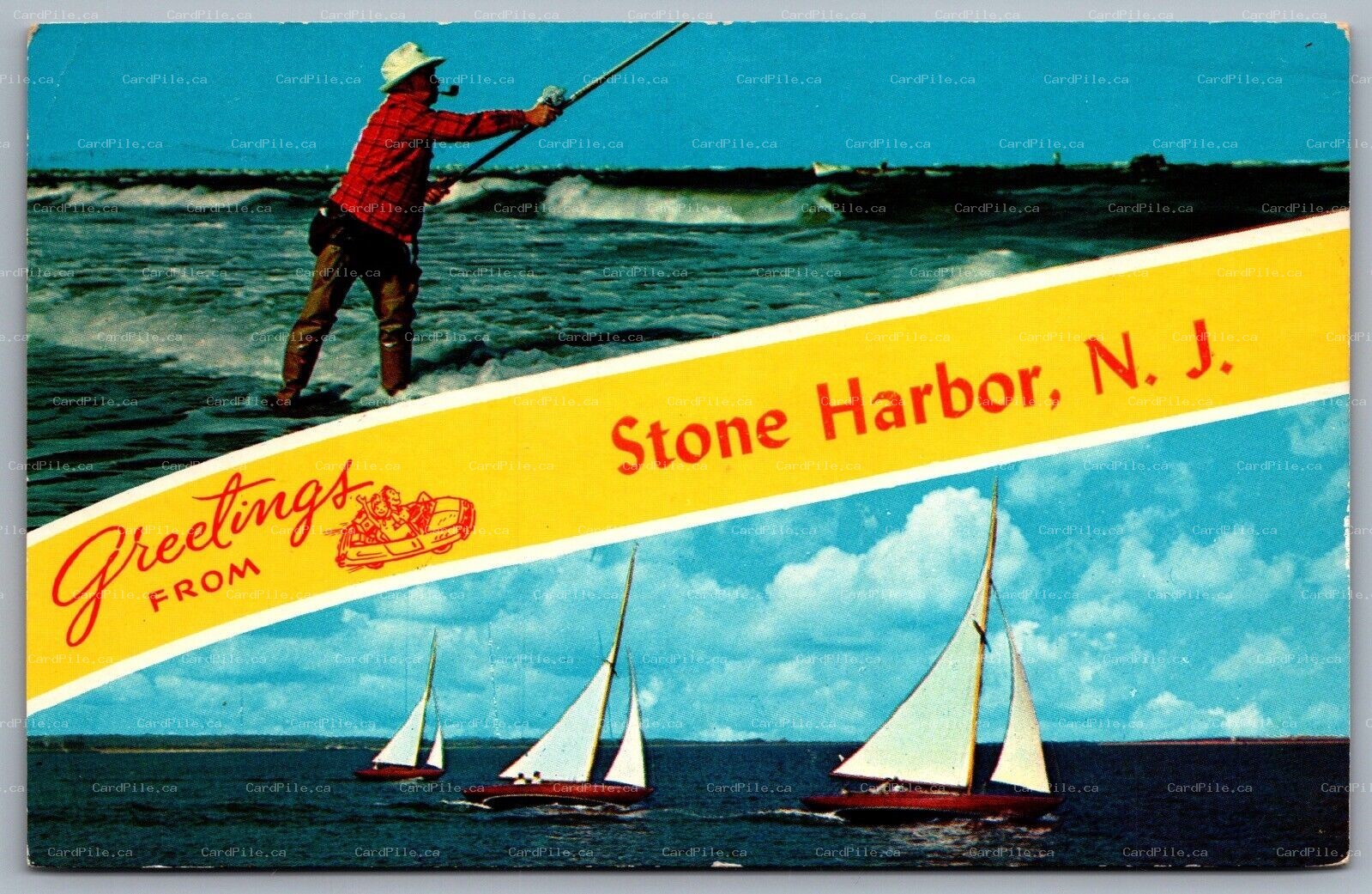Postcard Stone Harbor NJ c1960s Greetings from Stone Harbor NJ Dual View