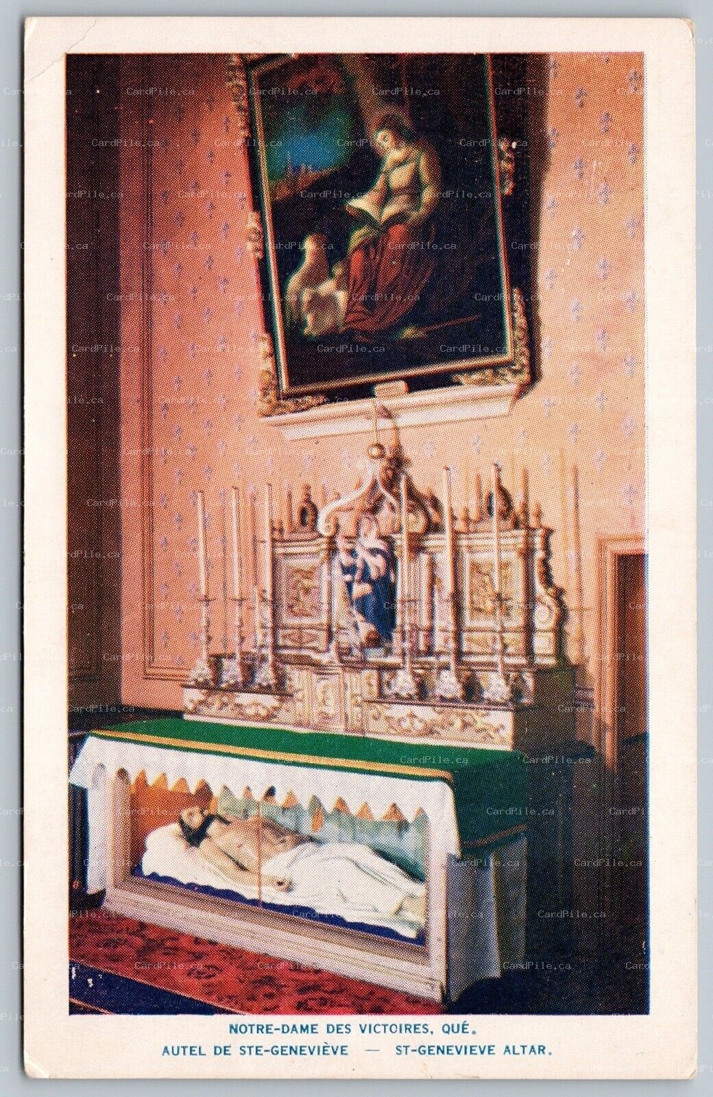 Postcard Quebec City PQ c1952 Notre-Dame-des-Victoires St Genevieve Altar